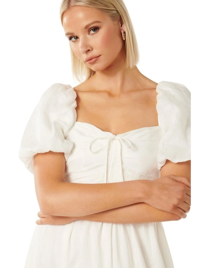 Destiny Ruched Bodice Midi Dress in White image 4