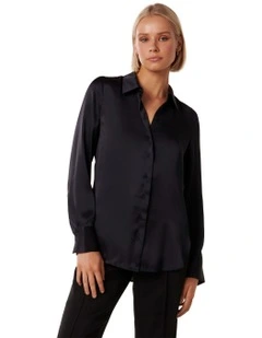 Charlize Satin Shirt in Night Blue