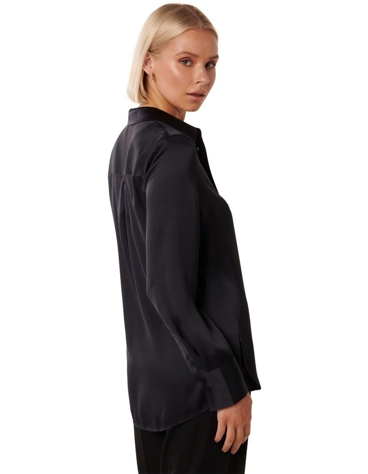 Charlize Satin Shirt in Night Blue image 2