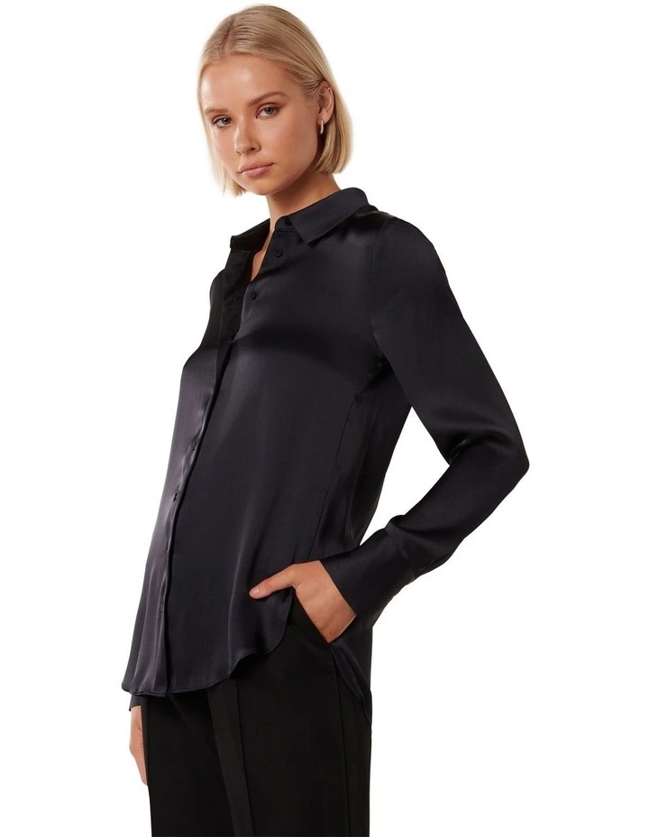 Charlize Satin Shirt in Night Blue image 3