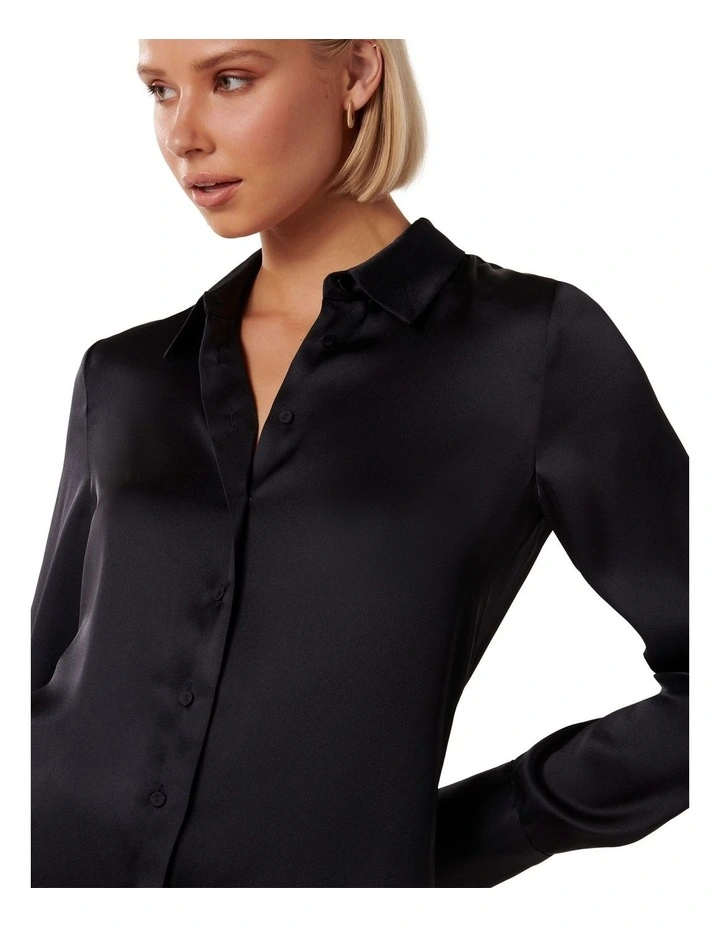 Charlize Satin Shirt in Night Blue image 4