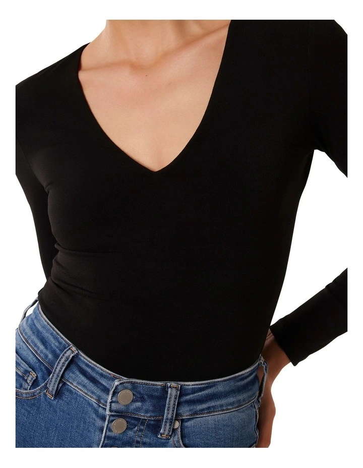 Forever New Priya V Neck Long Sleeve Top in Black MYER