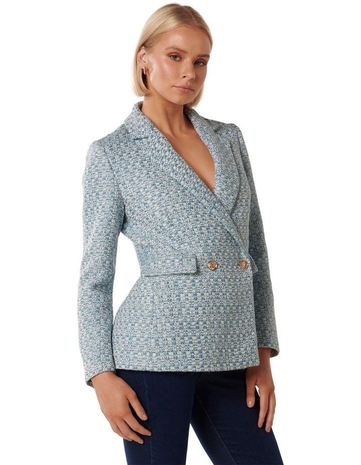 Skyla Boucle Co-ord Jacket in Blue image 3
