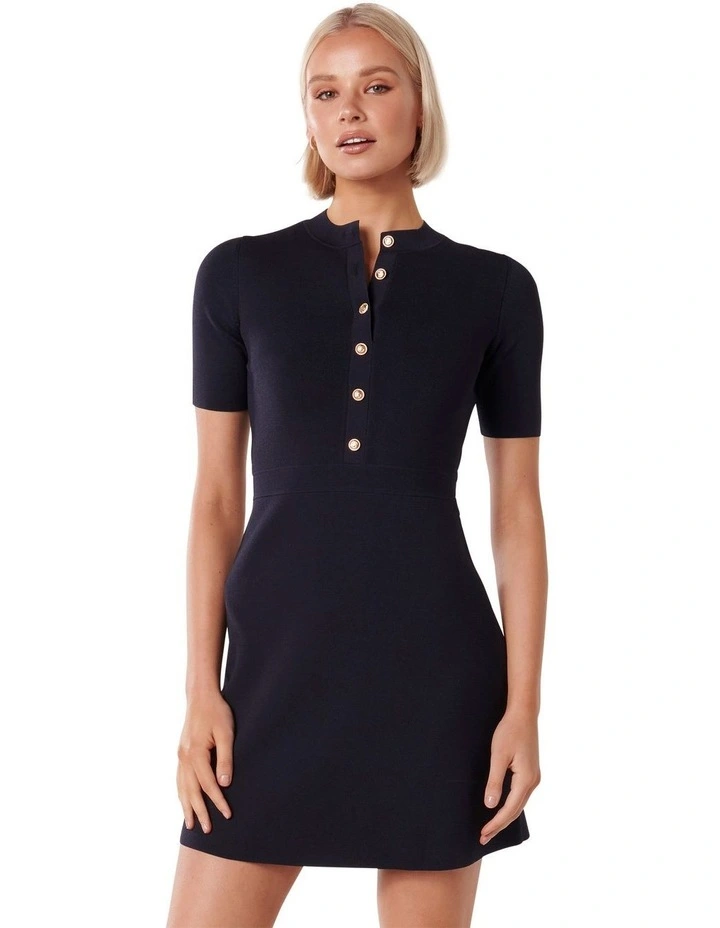 Isla Button Placket Knit Dress in Blue image 1