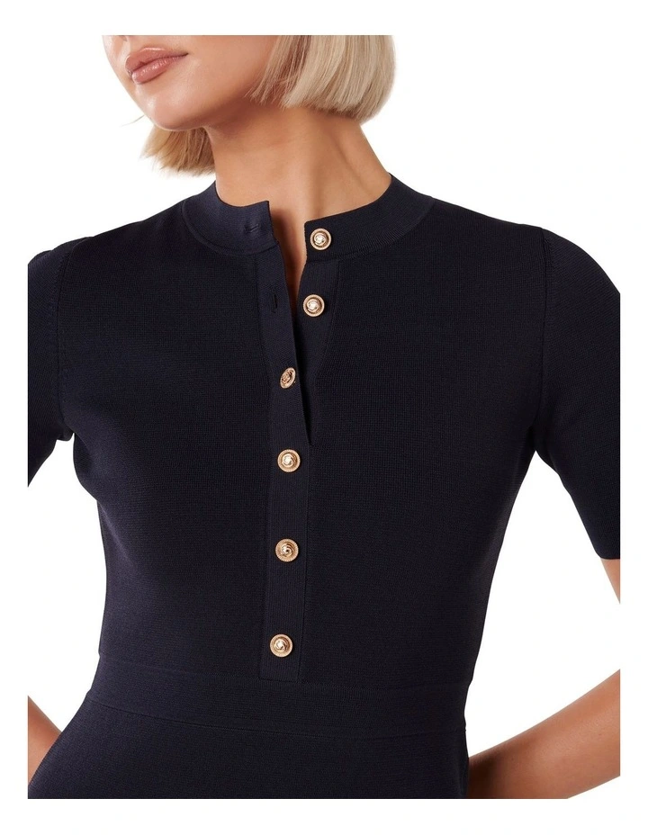 Isla Button Placket Knit Dress in Blue image 4