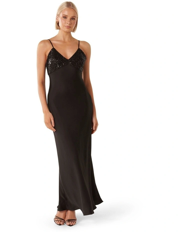 evening dress long black Black Satin Sheath Spaghetti Straps Long Prom Dresses With Side Slit, MP859 main image 1