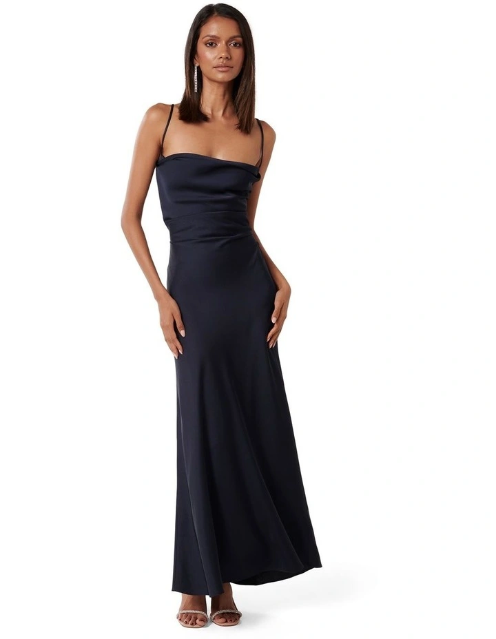 Ruby Tie Back Satin Maxi Dress in Navy image 1