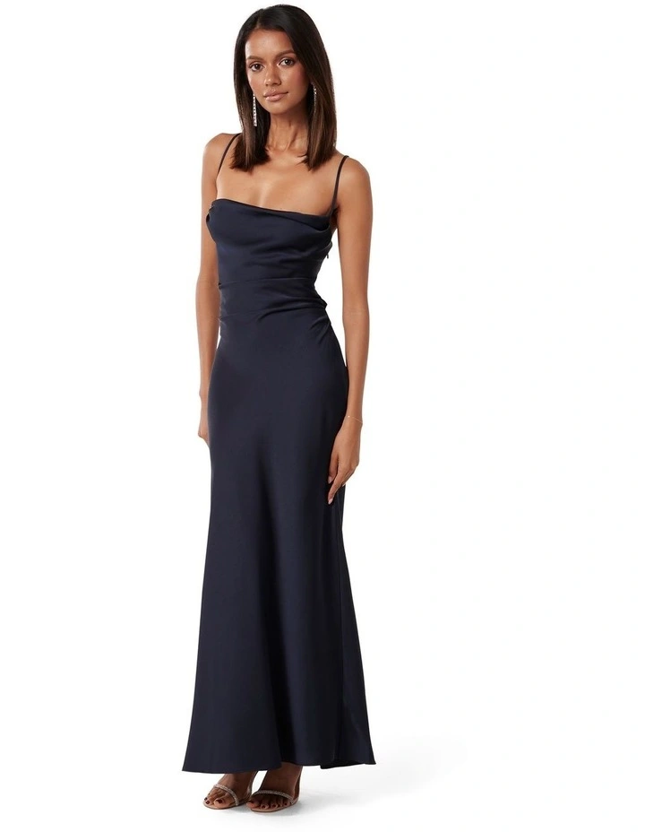 Ruby Tie Back Satin Maxi Dress in Navy image 3