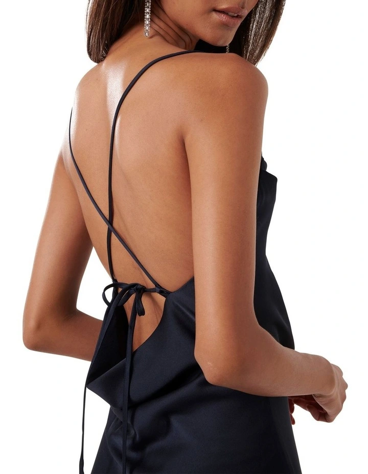 Ruby Tie Back Satin Maxi Dress in Navy image 4