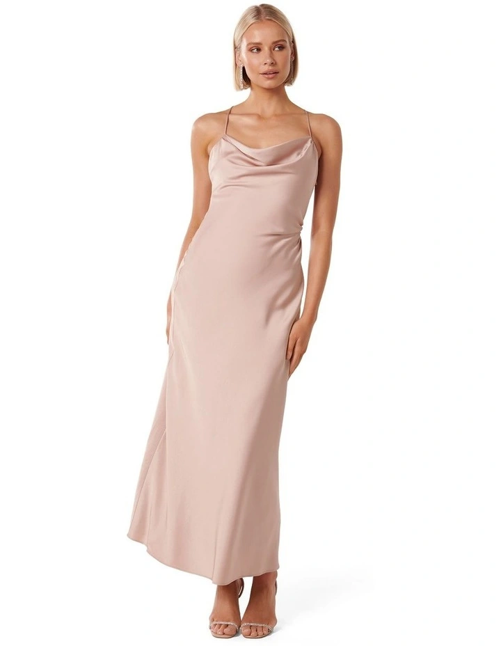 Ruby Tie Back Satin Maxi Dress in Blush image 1