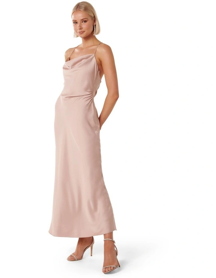 Ruby Tie Back Satin Maxi Dress in Blush image 3