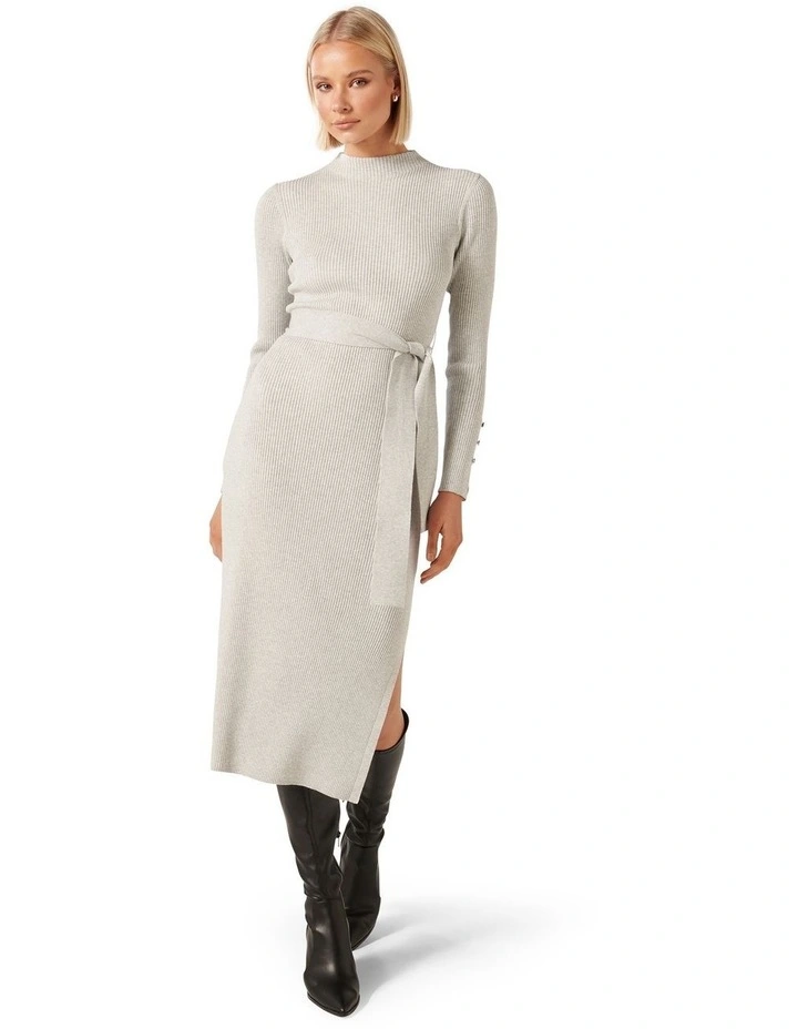 Lily Rib Column Knit Dress in Grey image 1