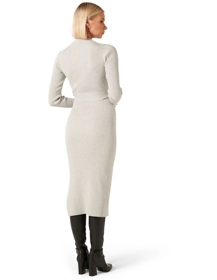 Lily Rib Column Knit Dress in Grey image 2