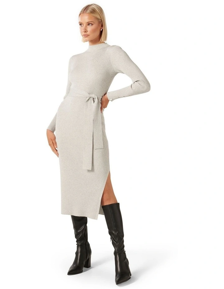 Lily Rib Column Knit Dress in Grey image 3