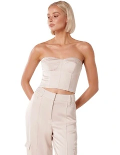 Selma Satin Strapless Bustier Top in Cream