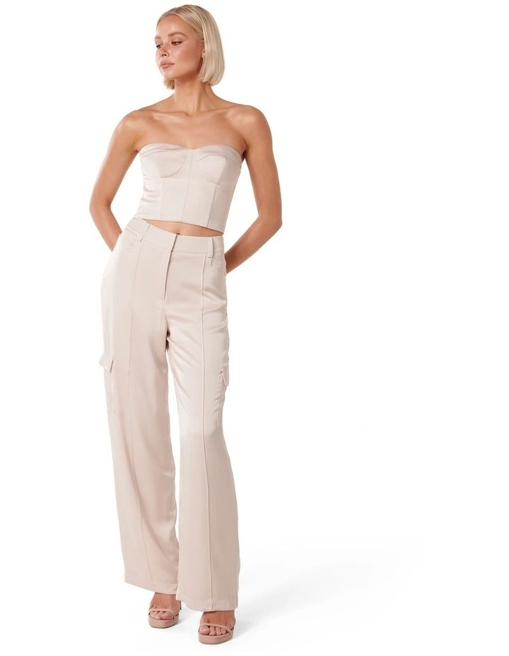 Selma Satin Strapless Bustier Top in Cream image 5