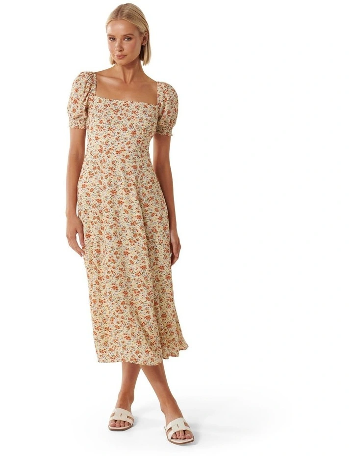 Brianna Printed Midi Dress in Yellow image 1