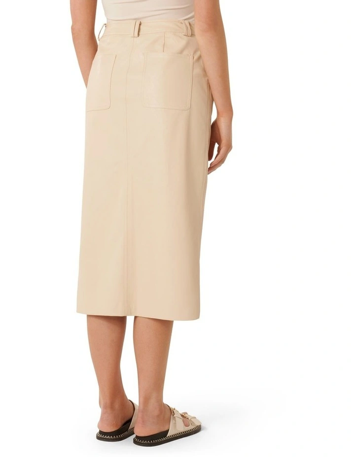 Tiana PU Midi Skirt in Cream image 2