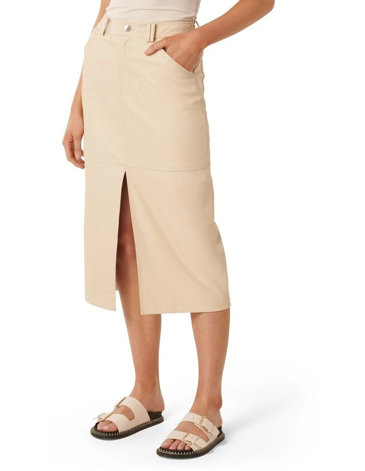 Tiana PU Midi Skirt in Cream image 3