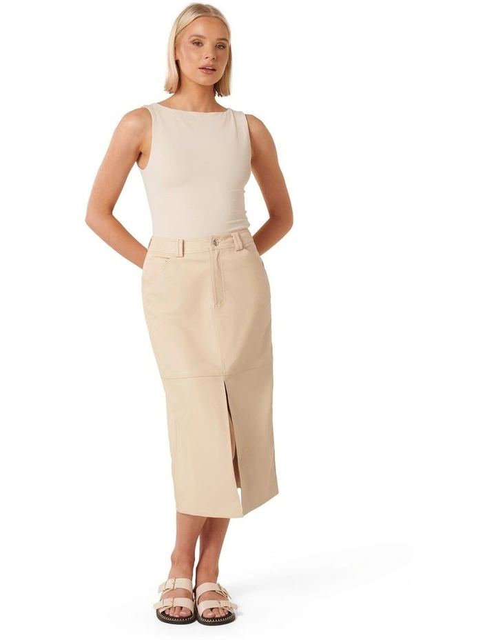 Tiana PU Midi Skirt in Cream image 5