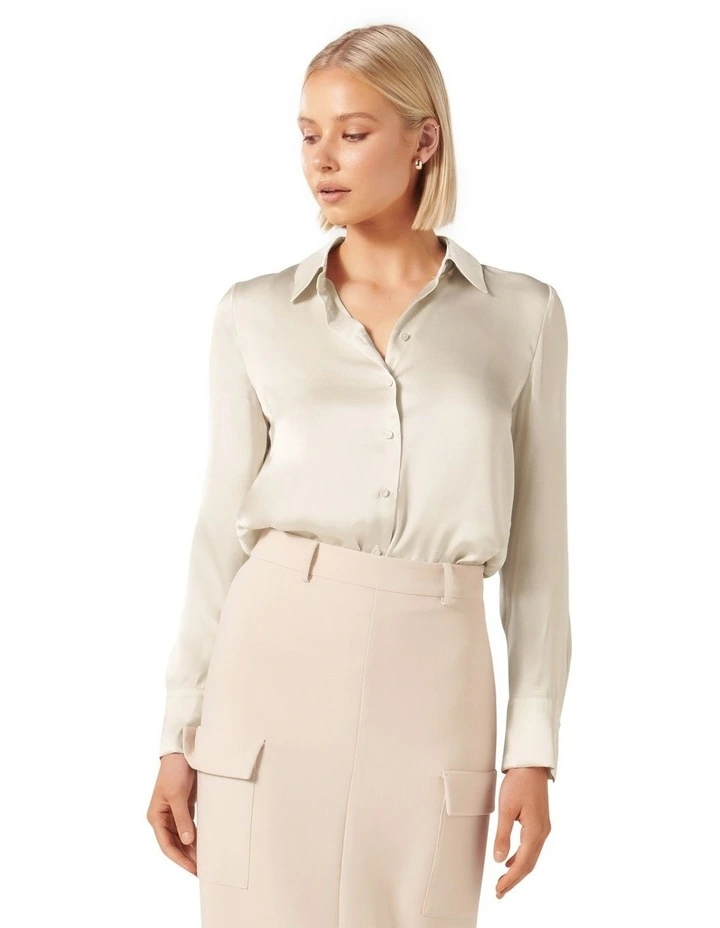 Charlize Satin Shirt in Cream image 1
