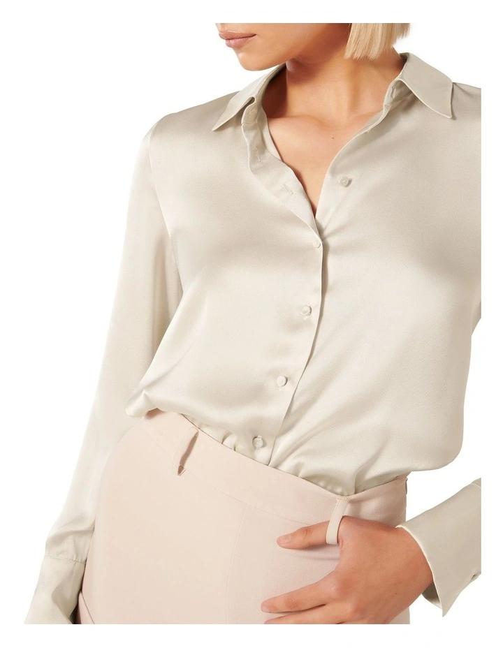 Charlize Satin Shirt in Cream image 4