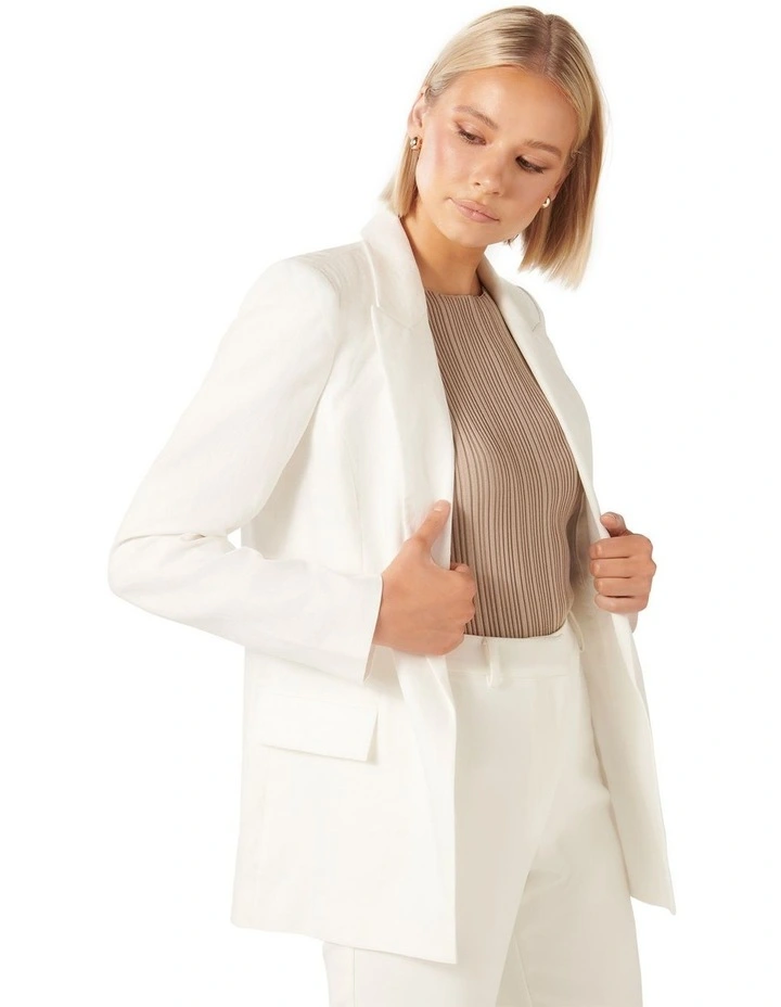 Lacey Linen Blazer in White image 3