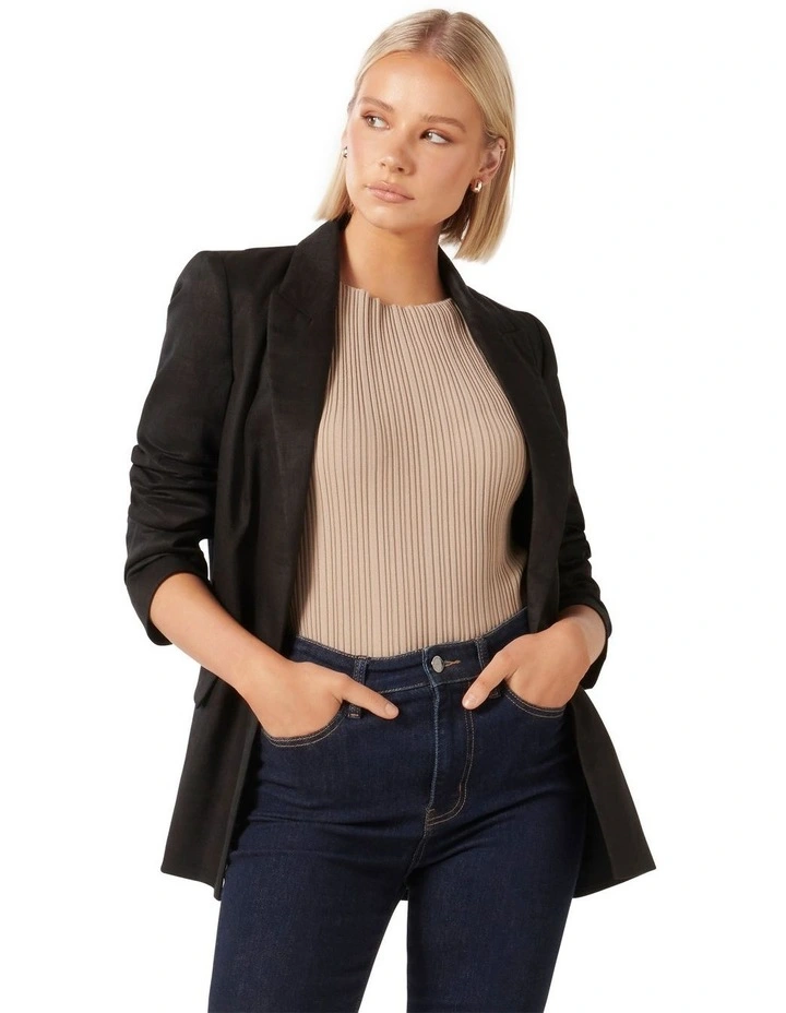Lacey Linen Blazer in Black image 1