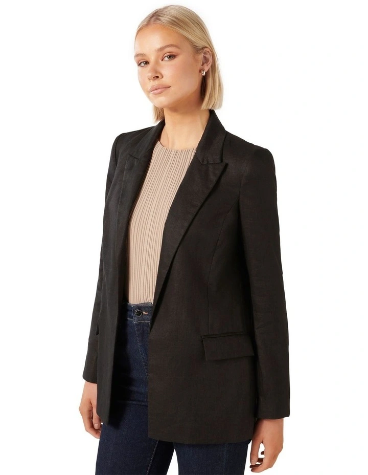Lacey Linen Blazer in Black image 3