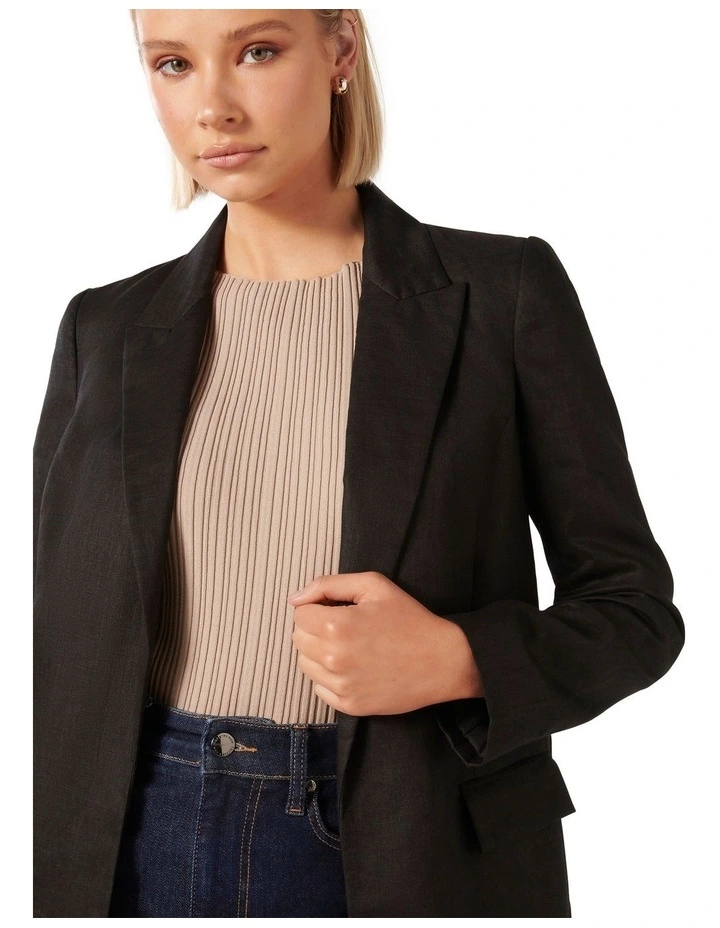 Lacey Linen Blazer in Black image 4