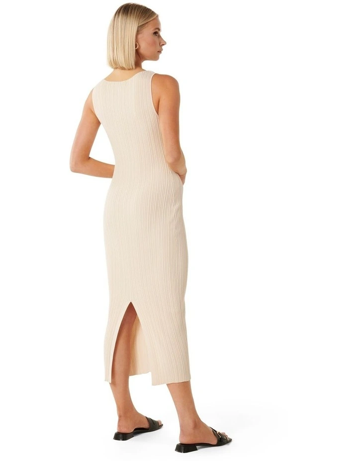 Evie Boat Neck Rib Knit Dress in Cream image 2