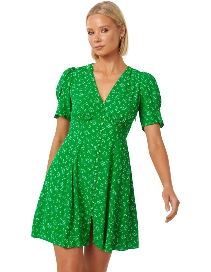 Saffron Printed Mini Sun Dress in Green image 1