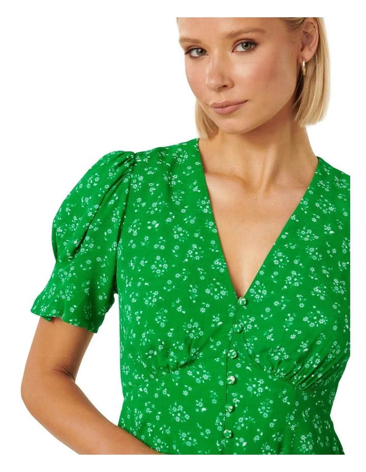 Saffron Printed Mini Sun Dress in Green image 4