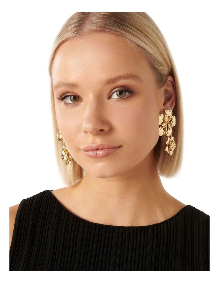 Signature Laila Statement Metal Flower Earrings in Gold image 2