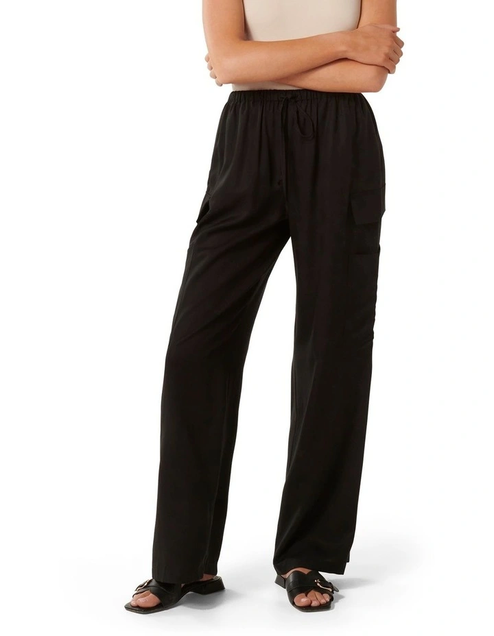 Elsie Elastic Waist Cargo Pants in Black image 1