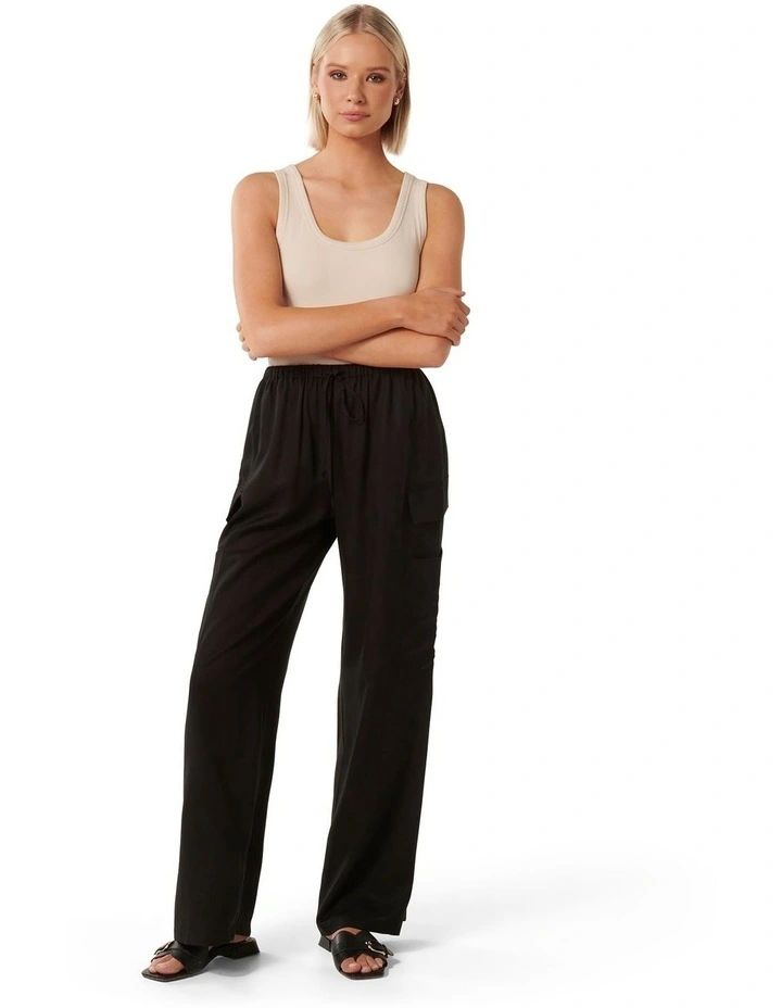 Elsie Elastic Waist Cargo Pants in Black image 5