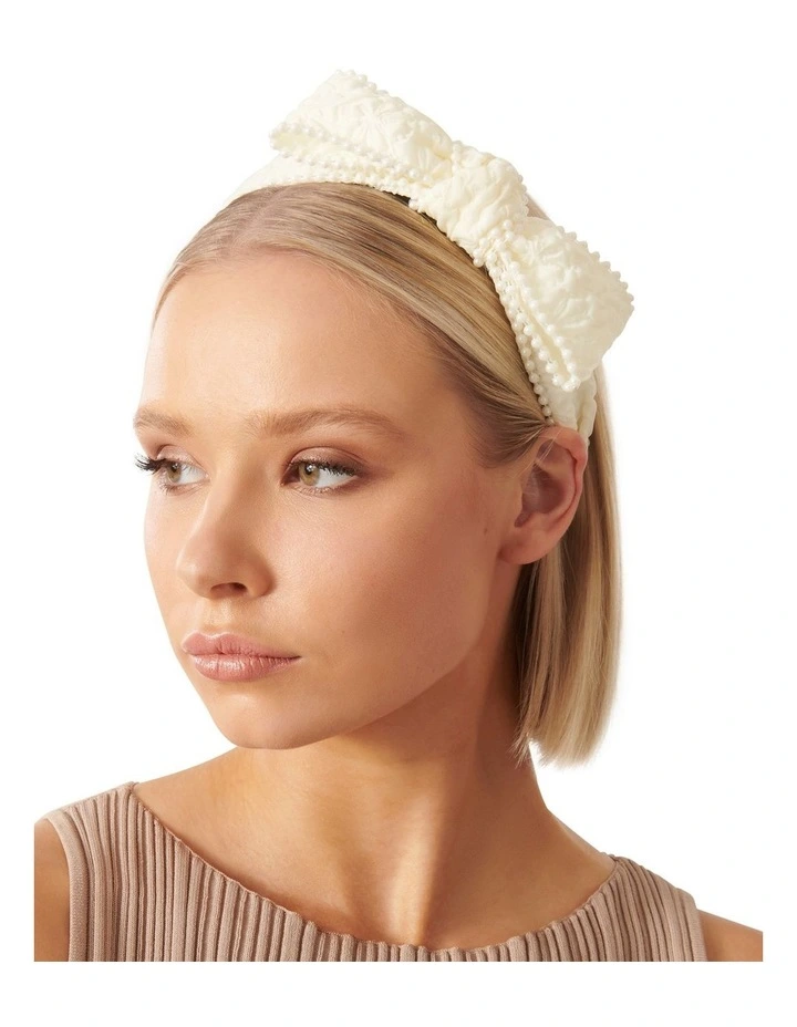 Tamsin Pearl Edge Bow Headband in Cream image 2