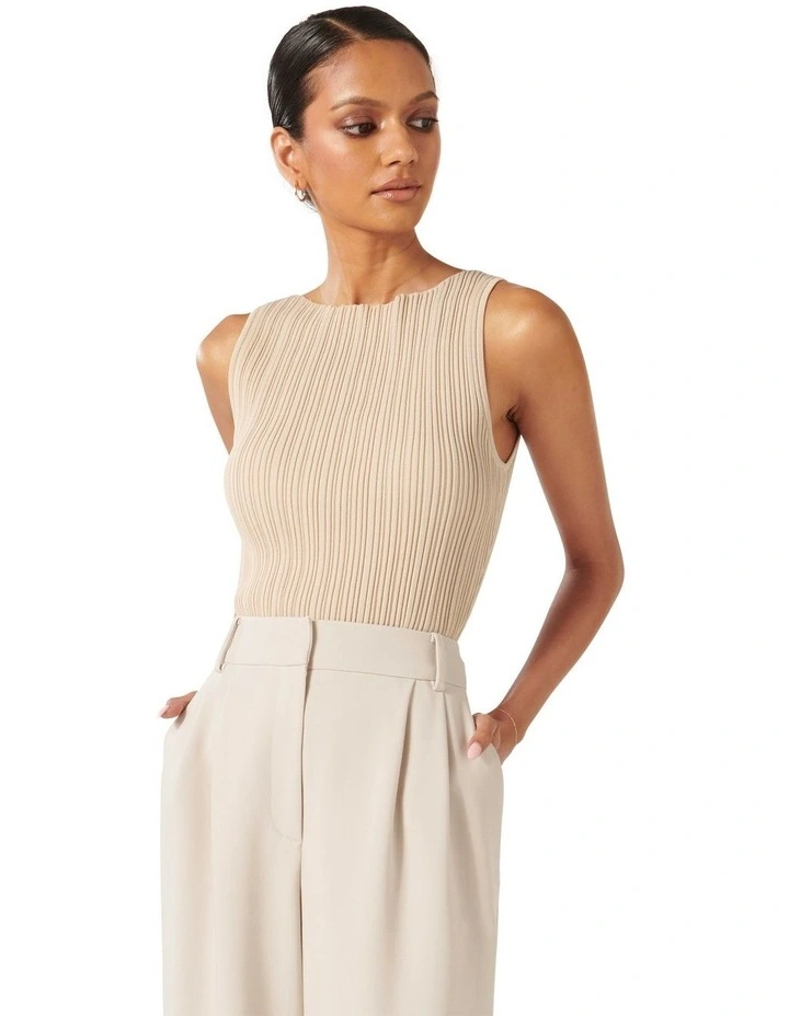 Evie Boat Neck Knit Tank Top in Warm Stone image 1