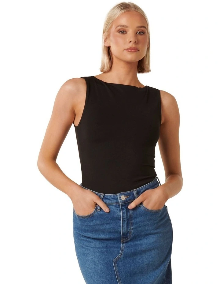 Clean Line Boat Neck Tank Top - Black main image 1