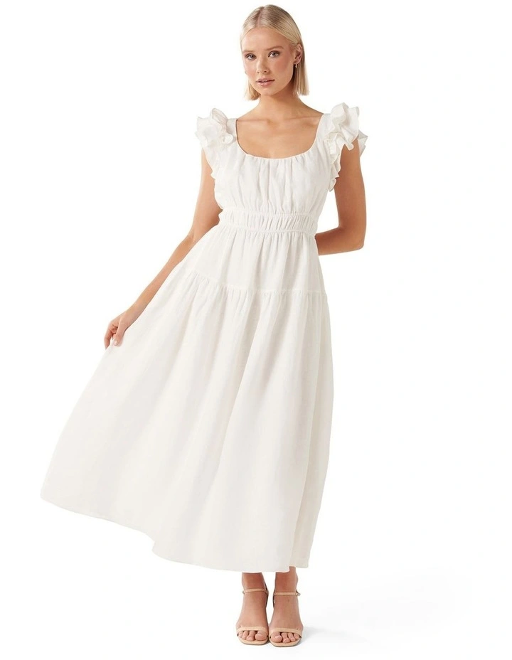 Athena Ruffle Midi Dress in White image 1