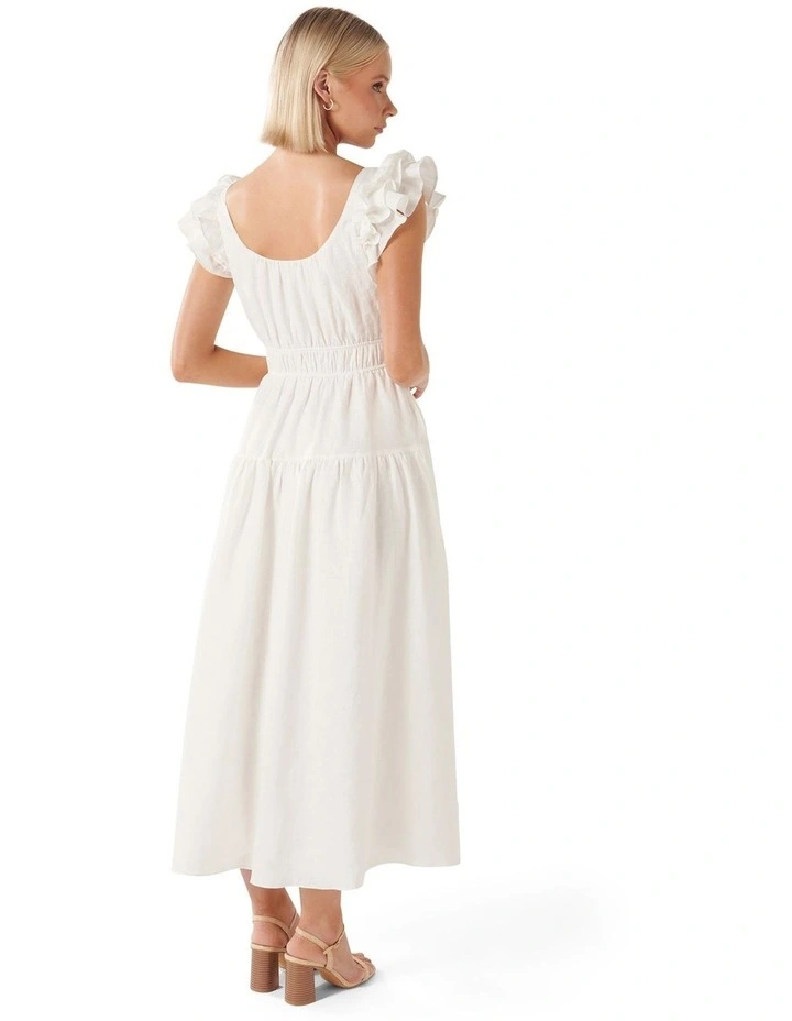Athena Ruffle Midi Dress in White image 2