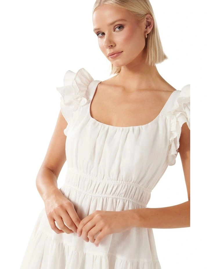 Athena Ruffle Midi Dress in White image 4