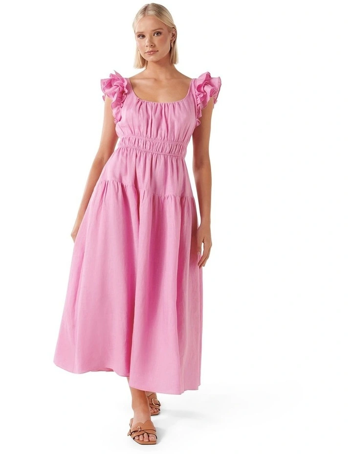 Athena Ruffle Midi Dress in Pink image 1