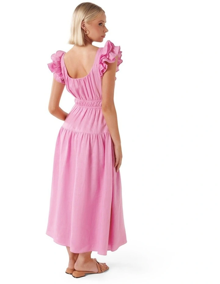 Athena Ruffle Midi Dress in Pink image 2