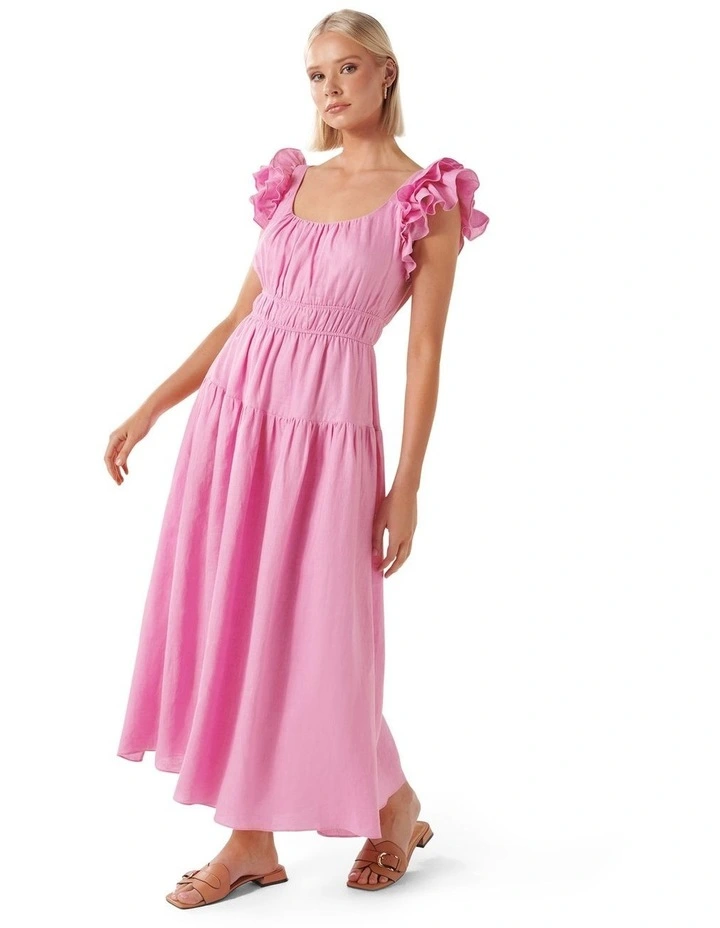 Athena Ruffle Midi Dress in Pink image 3