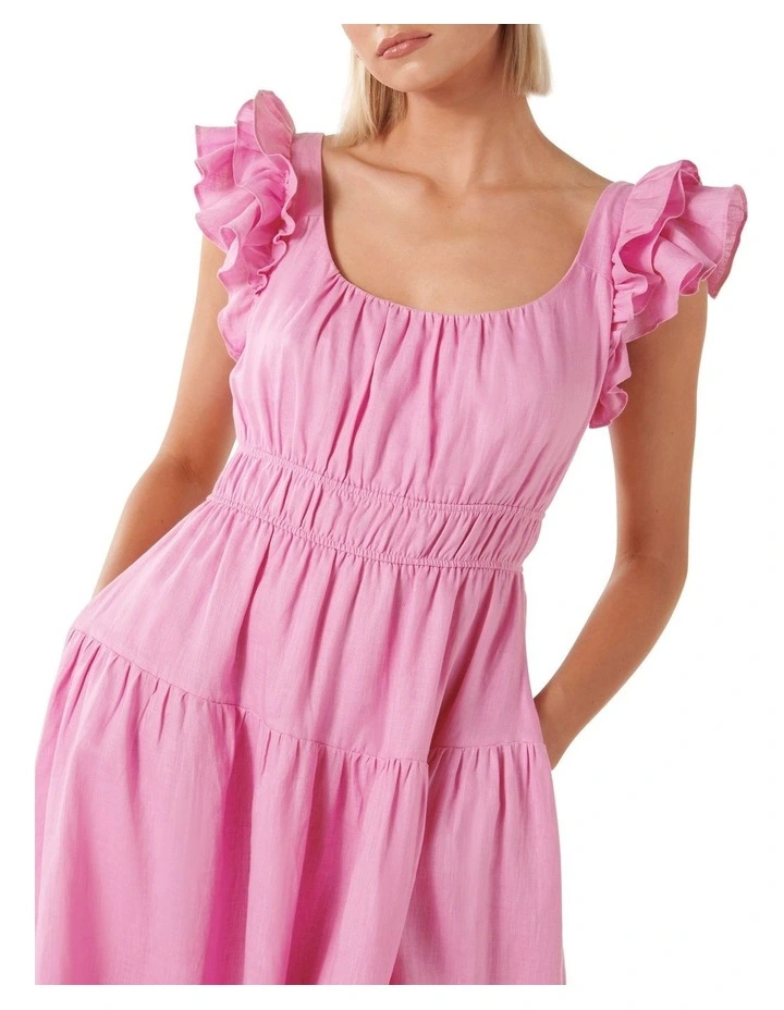 Athena Ruffle Midi Dress in Pink image 4