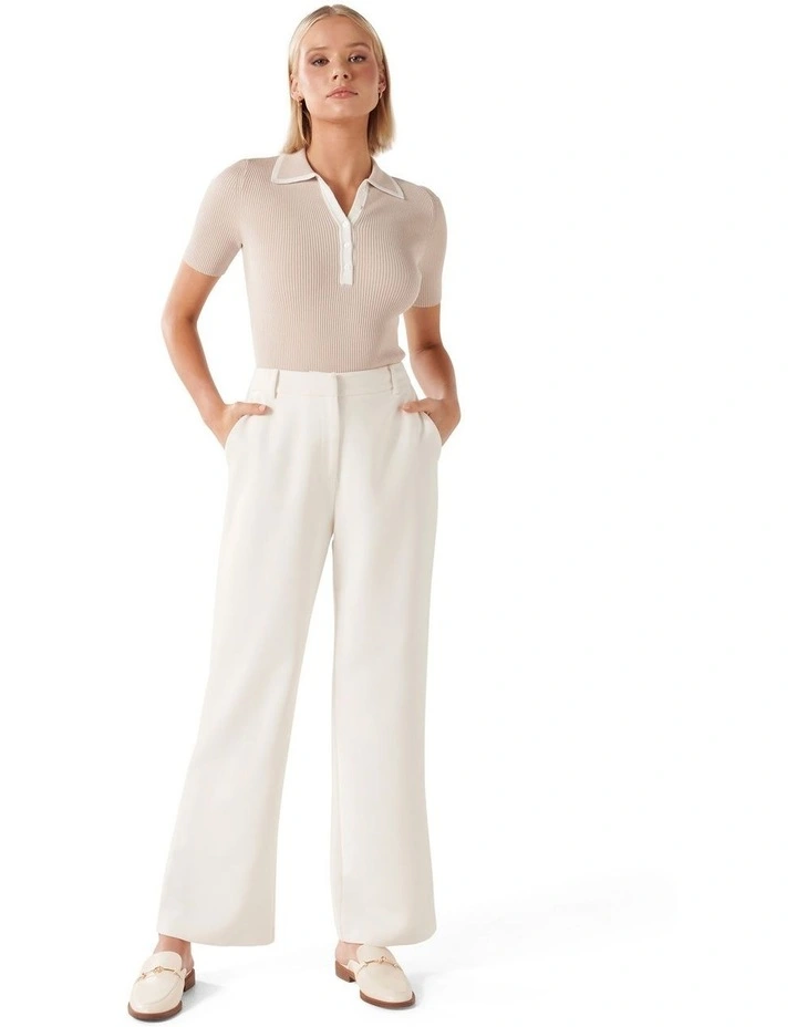 Jo Collar Knit Polo Top in Cream image 5