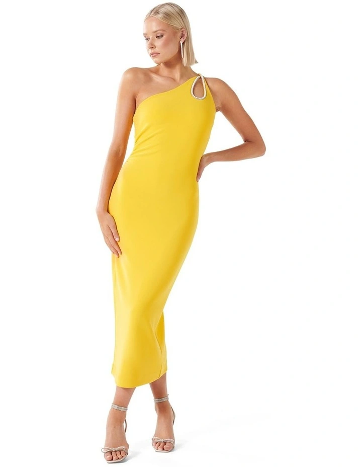 Forever New Jasmine Teardrop Bodycon Midi Dress in Yellow | MYER