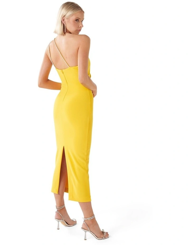 Forever New Jasmine Teardrop Bodycon Midi Dress in Yellow | MYER