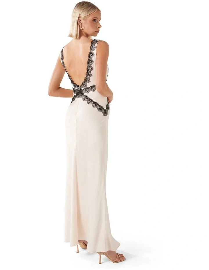 Amelia Lace Trim Satin Maxi Dress in White image 2